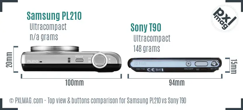 Samsung PL210 vs Sony T90 top view buttons comparison