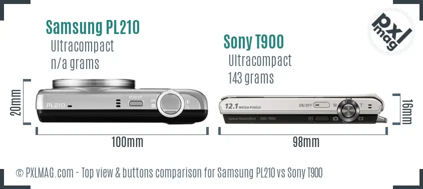 Samsung PL210 vs Sony T900 top view buttons comparison Samsung PL210 vs Sony T900 top view buttons comparison