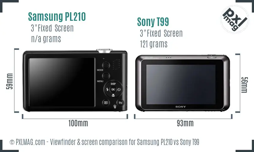 Samsung PL210 vs Sony T99 Screen and Viewfinder comparison