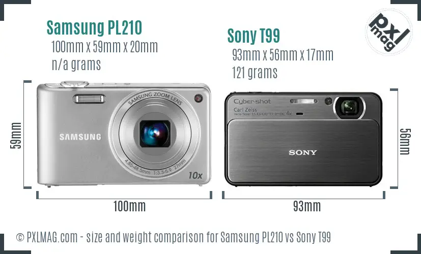 Samsung PL210 vs Sony T99 size comparison
