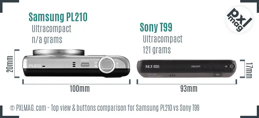 Samsung PL210 vs Sony T99 top view buttons comparison
