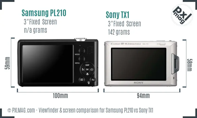Samsung PL210 vs Sony TX1 Screen and Viewfinder comparison