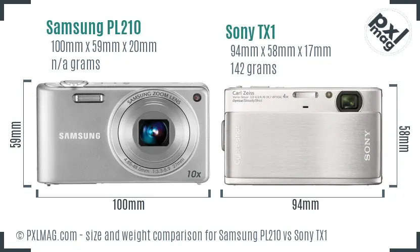 Samsung PL210 vs Sony TX1 size comparison