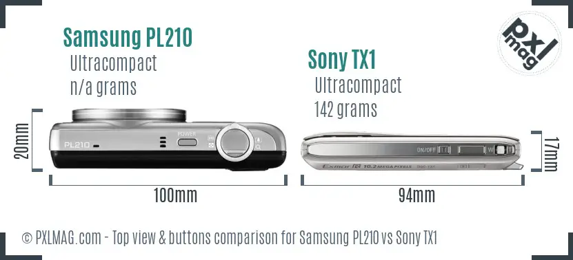 Samsung PL210 vs Sony TX1 top view buttons comparison
