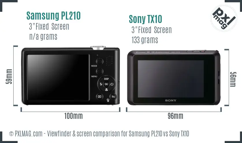 Samsung PL210 vs Sony TX10 Screen and Viewfinder comparison