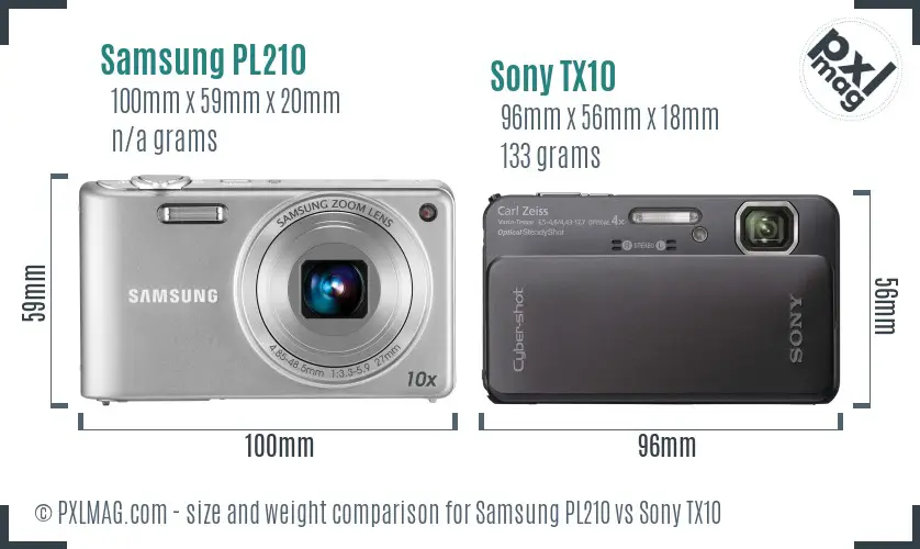 Samsung PL210 vs Sony TX10 size comparison