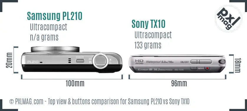 Samsung PL210 vs Sony TX10 top view buttons comparison