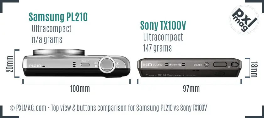 Samsung PL210 vs Sony TX100V top view buttons comparison Samsung PL210 vs Sony TX100V top view buttons comparison