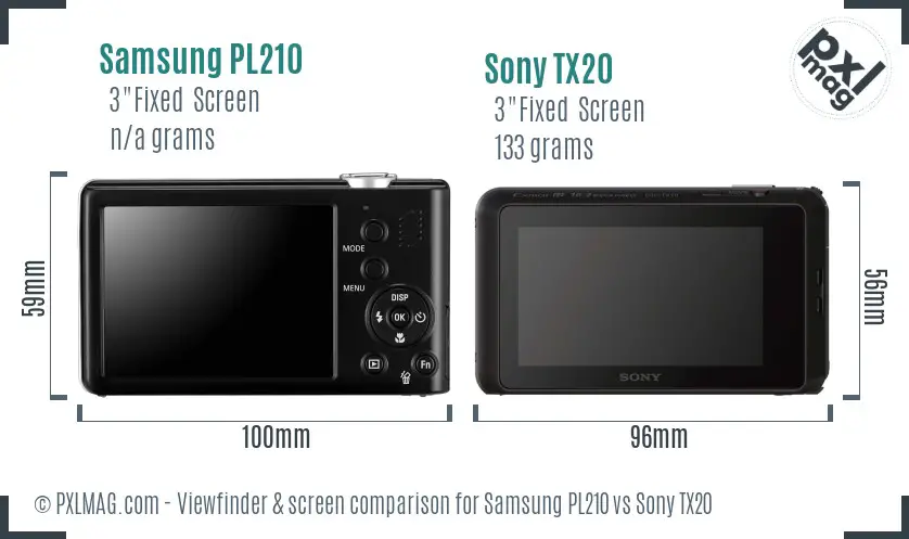 Samsung PL210 vs Sony TX20 Screen and Viewfinder comparison