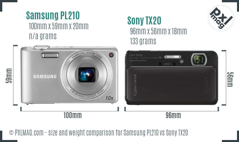 Samsung PL210 vs Sony TX20 size comparison