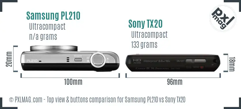 Samsung PL210 vs Sony TX20 top view buttons comparison
