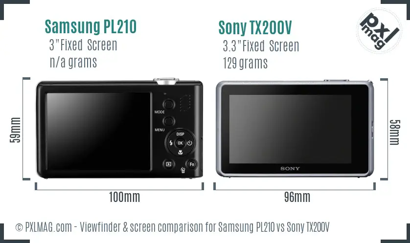 Samsung PL210 vs Sony TX200V Screen and Viewfinder comparison