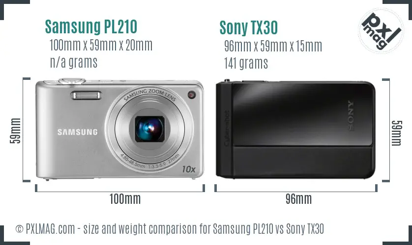 Samsung PL210 vs Sony TX30 size comparison