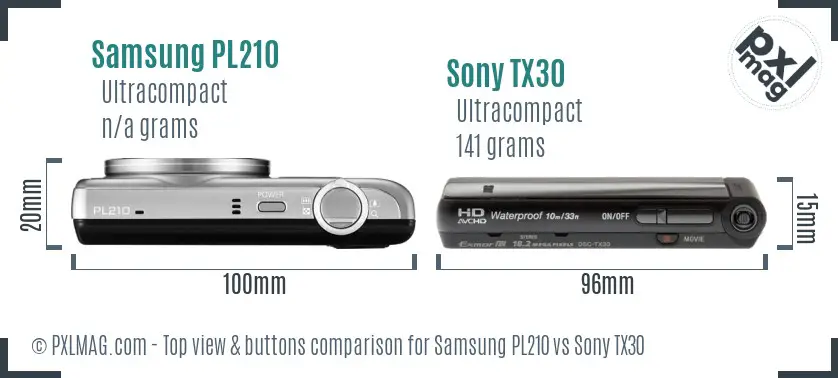 Samsung PL210 vs Sony TX30 top view buttons comparison