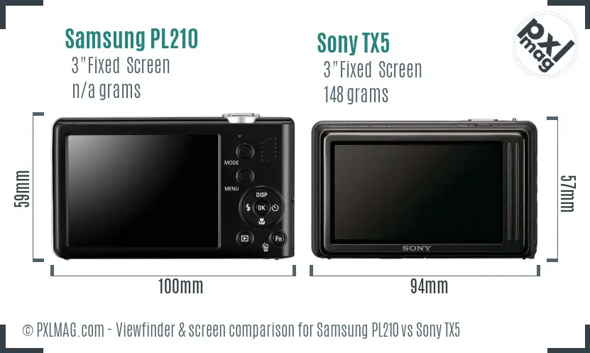 Samsung PL210 vs Sony TX5 Screen and Viewfinder comparison