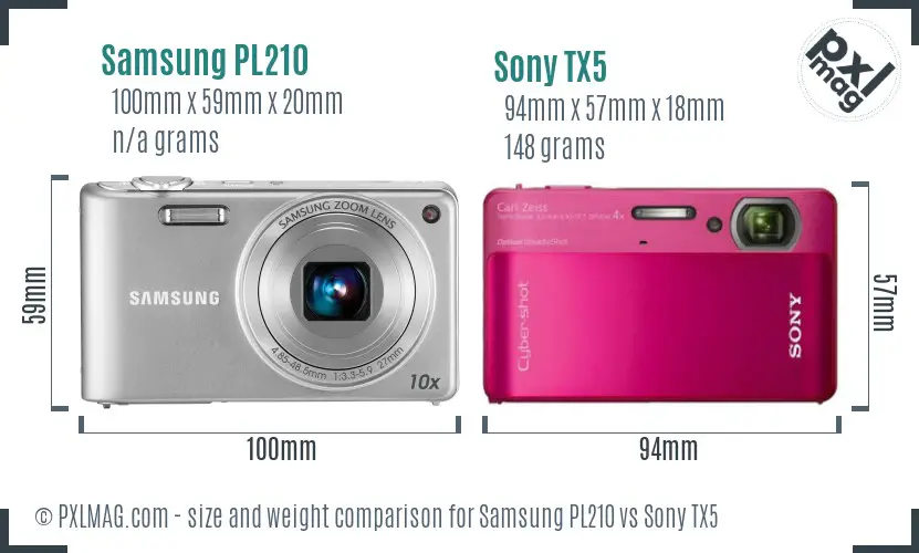 Samsung PL210 vs Sony TX5 size comparison