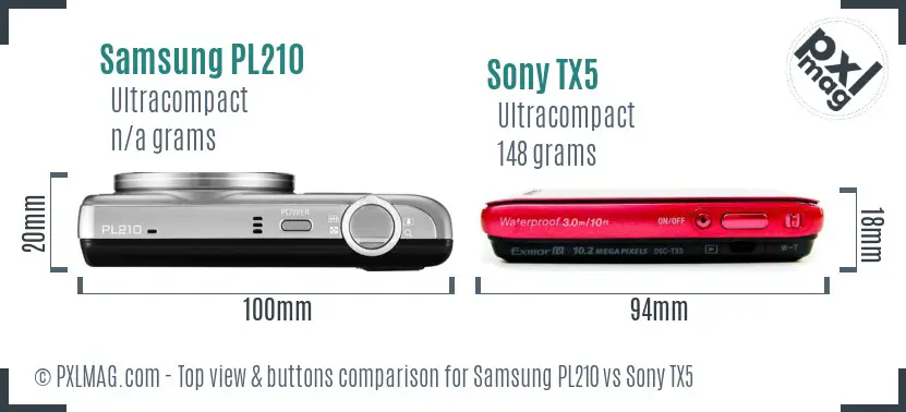 Samsung PL210 vs Sony TX5 top view buttons comparison