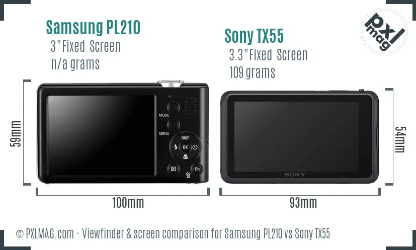 Samsung PL210 vs Sony TX55 Screen and Viewfinder comparison