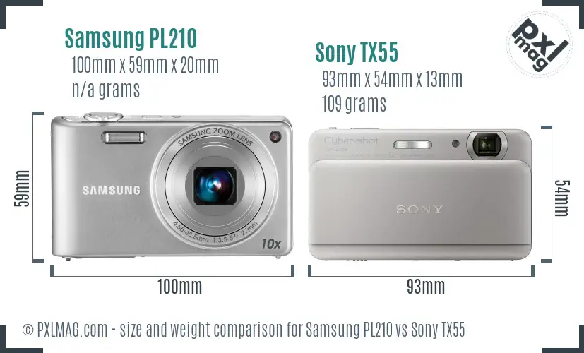 Samsung PL210 vs Sony TX55 size comparison