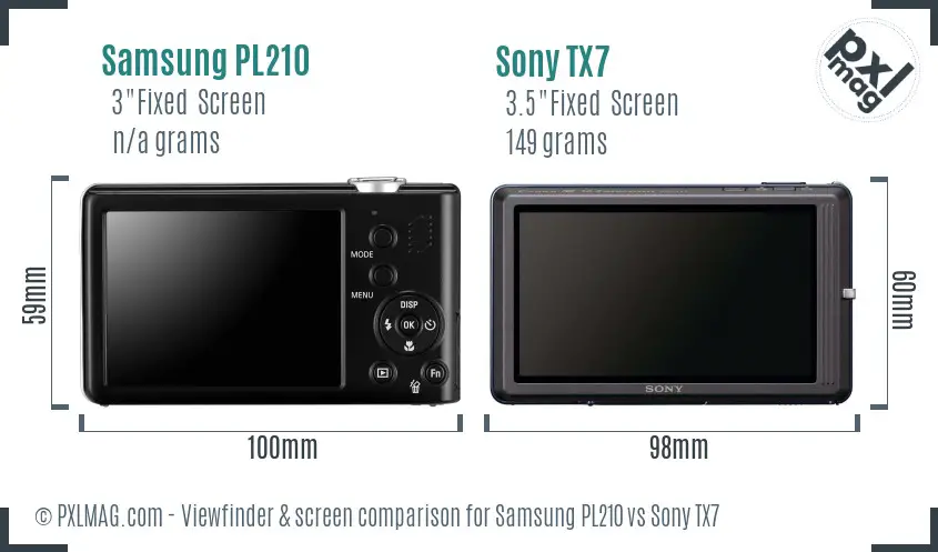 Samsung PL210 vs Sony TX7 Screen and Viewfinder comparison