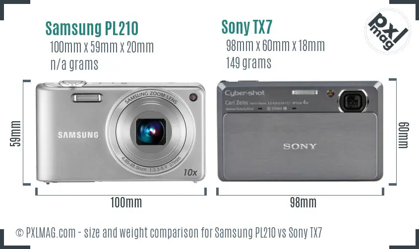 Samsung PL210 vs Sony TX7 size comparison