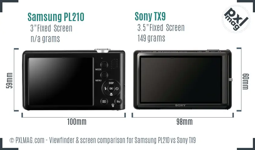 Samsung PL210 vs Sony TX9 Screen and Viewfinder comparison