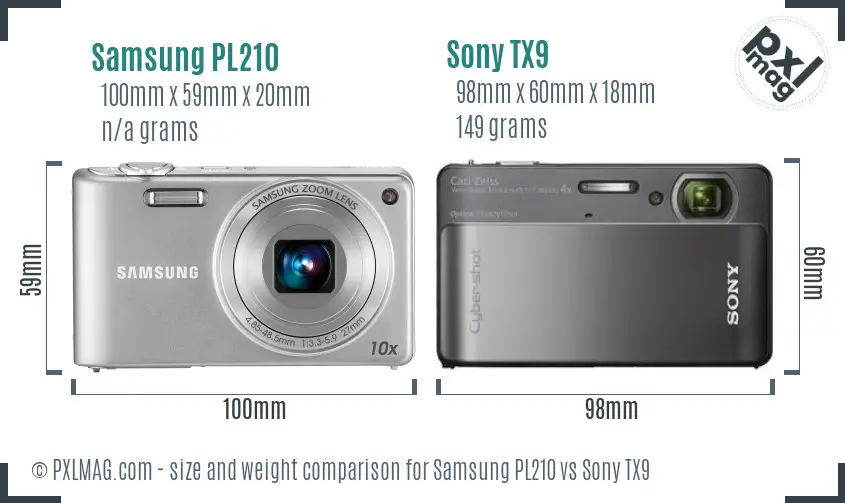 Samsung PL210 vs Sony TX9 size comparison