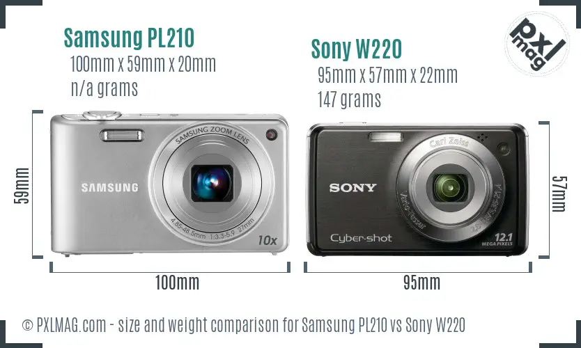 Samsung PL210 vs Sony W220 size comparison