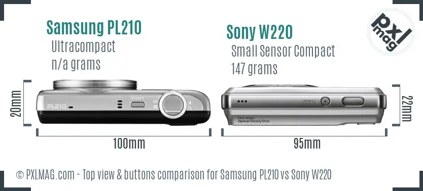 Samsung PL210 vs Sony W220 top view buttons comparison