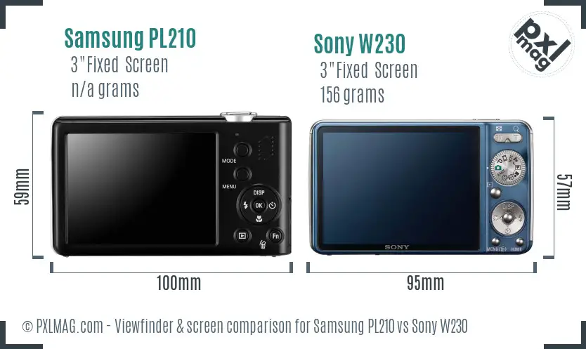 Samsung PL210 vs Sony W230 Screen and Viewfinder comparison