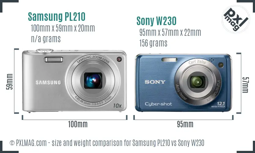 Samsung PL210 vs Sony W230 size comparison