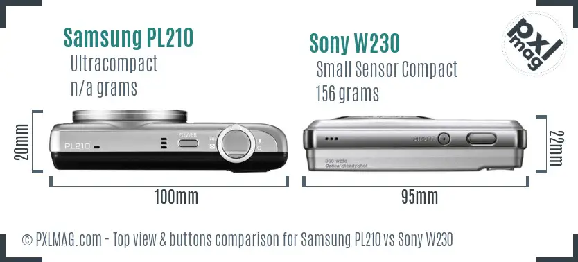 Samsung PL210 vs Sony W230 top view buttons comparison