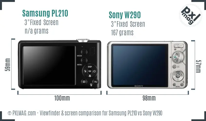 Samsung PL210 vs Sony W290 Screen and Viewfinder comparison