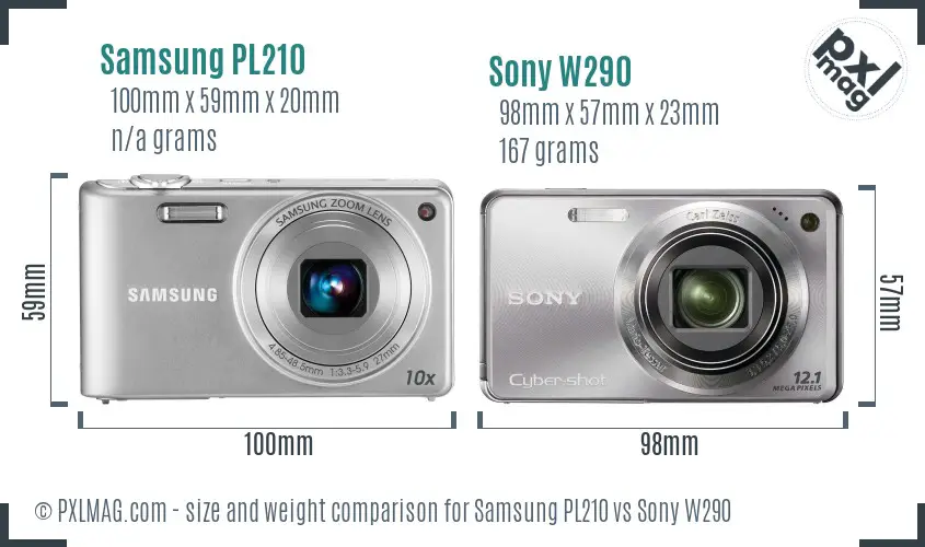 Samsung PL210 vs Sony W290 size comparison