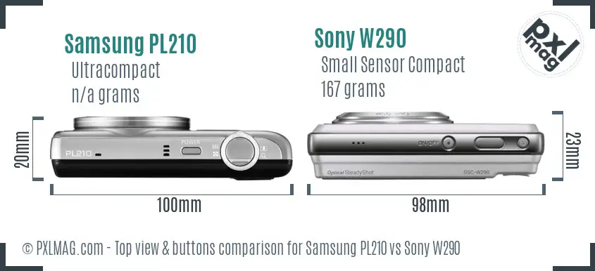 Samsung PL210 vs Sony W290 top view buttons comparison