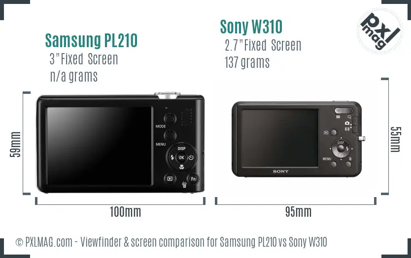 Samsung PL210 vs Sony W310 Screen and Viewfinder comparison Samsung PL210 vs Sony W310 Screen and Viewfinder comparison