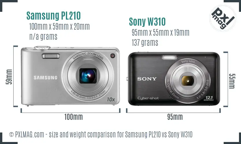 Samsung PL210 vs Sony W310 size comparison Samsung PL210 vs Sony W310 size comparison