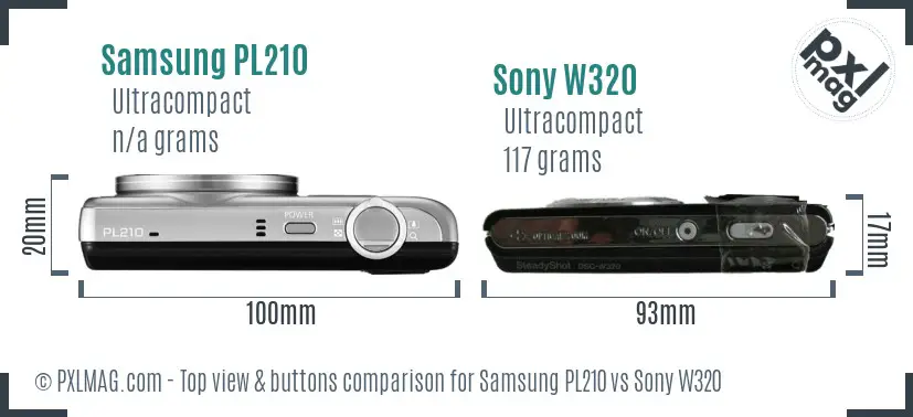 Samsung PL210 vs Sony W320 top view buttons comparison Samsung PL210 vs Sony W320 top view buttons comparison