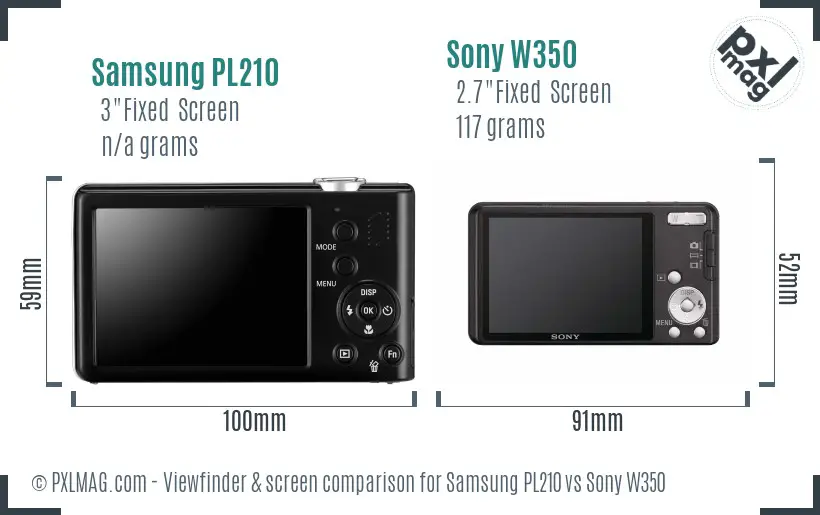 Samsung PL210 vs Sony W350 Screen and Viewfinder comparison
