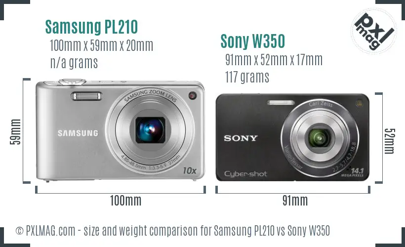 Samsung PL210 vs Sony W350 size comparison