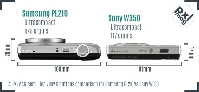 Samsung PL210 vs Sony W350 top view buttons comparison