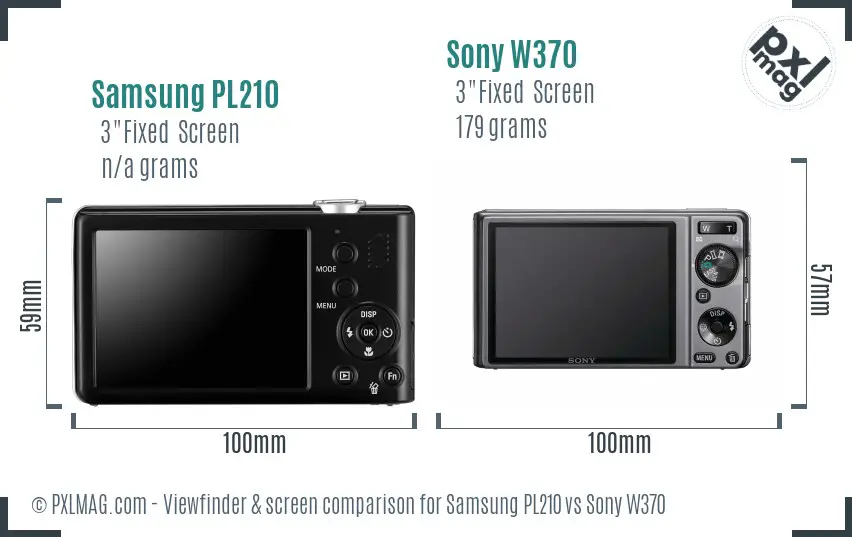 Samsung PL210 vs Sony W370 Screen and Viewfinder comparison