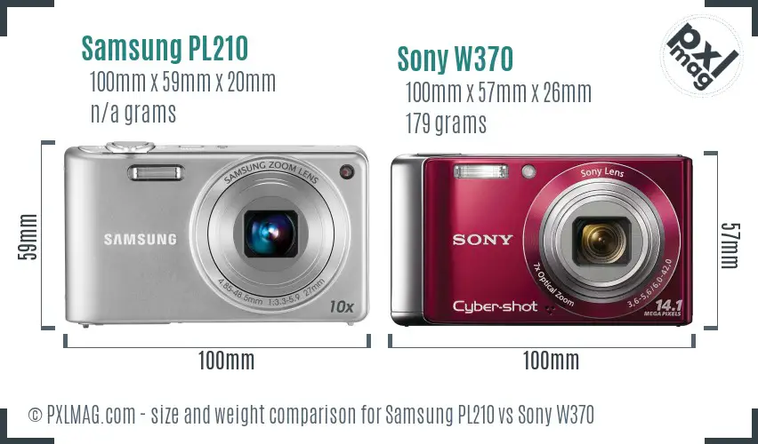 Samsung PL210 vs Sony W370 size comparison