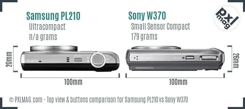 Samsung PL210 vs Sony W370 top view buttons comparison