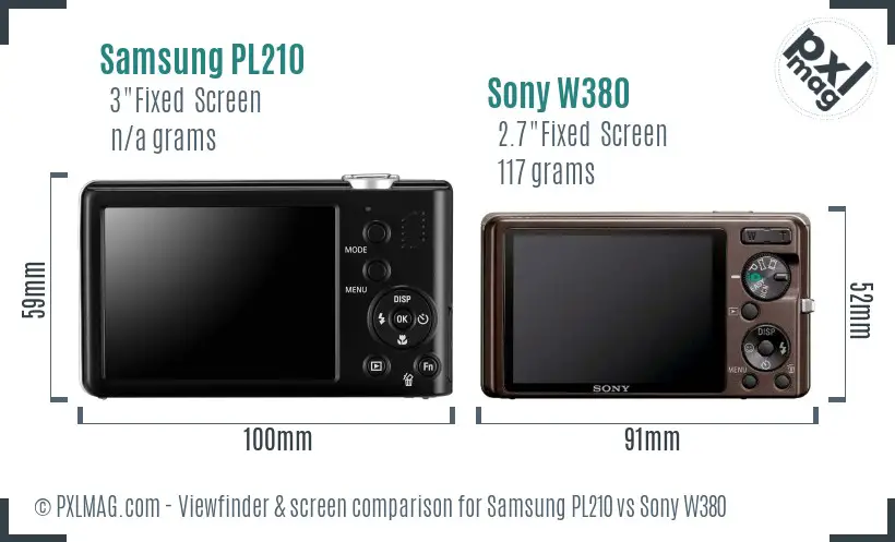 Samsung PL210 vs Sony W380 Screen and Viewfinder comparison Samsung PL210 vs Sony W380 Screen and Viewfinder comparison