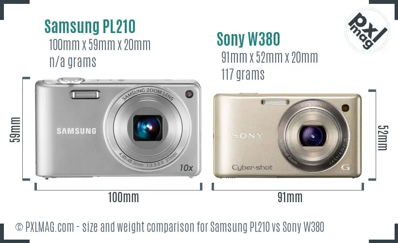 Samsung PL210 vs Sony W380 size comparison Samsung PL210 vs Sony W380 size comparison