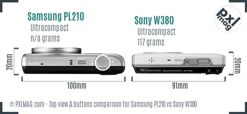 Samsung PL210 vs Sony W380 top view buttons comparison Samsung PL210 vs Sony W380 top view buttons comparison