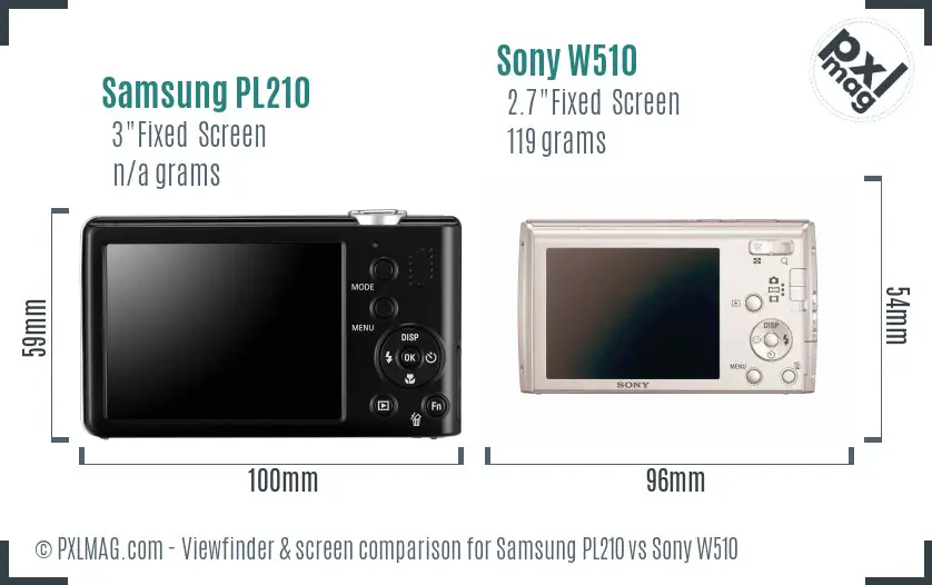 Samsung PL210 vs Sony W510 Screen and Viewfinder comparison