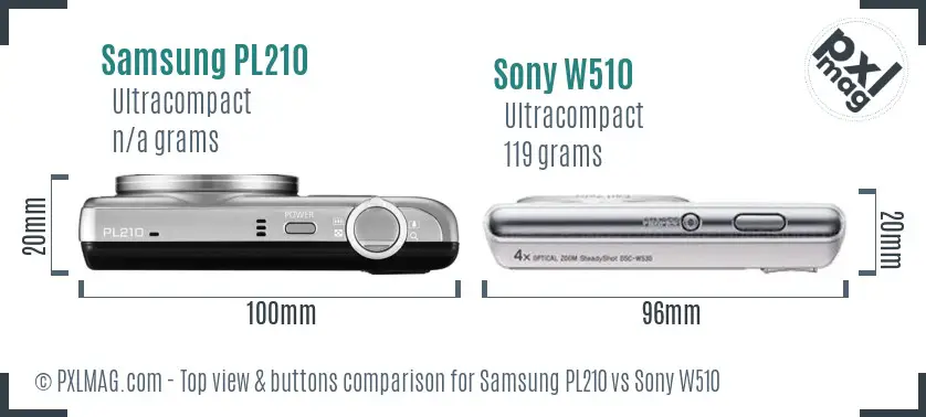 Samsung PL210 vs Sony W510 top view buttons comparison