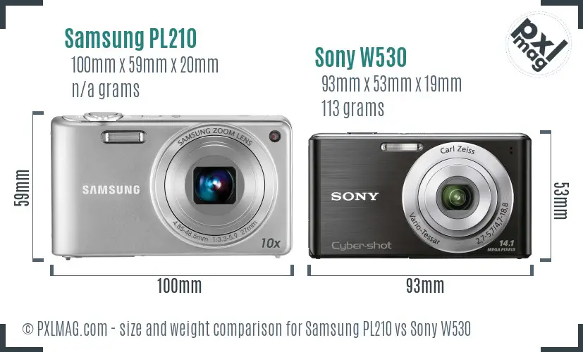 Samsung PL210 vs Sony W530 size comparison Samsung PL210 vs Sony W530 size comparison